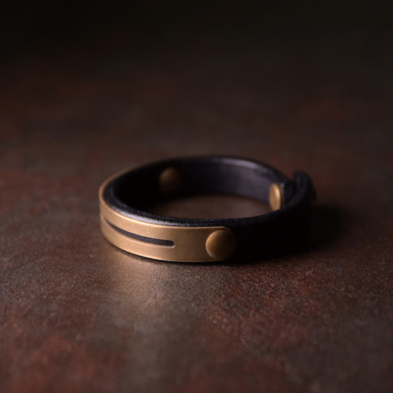 Fortune Jewel Vintage Leather Copper Brass Balance Bangle Bracelet