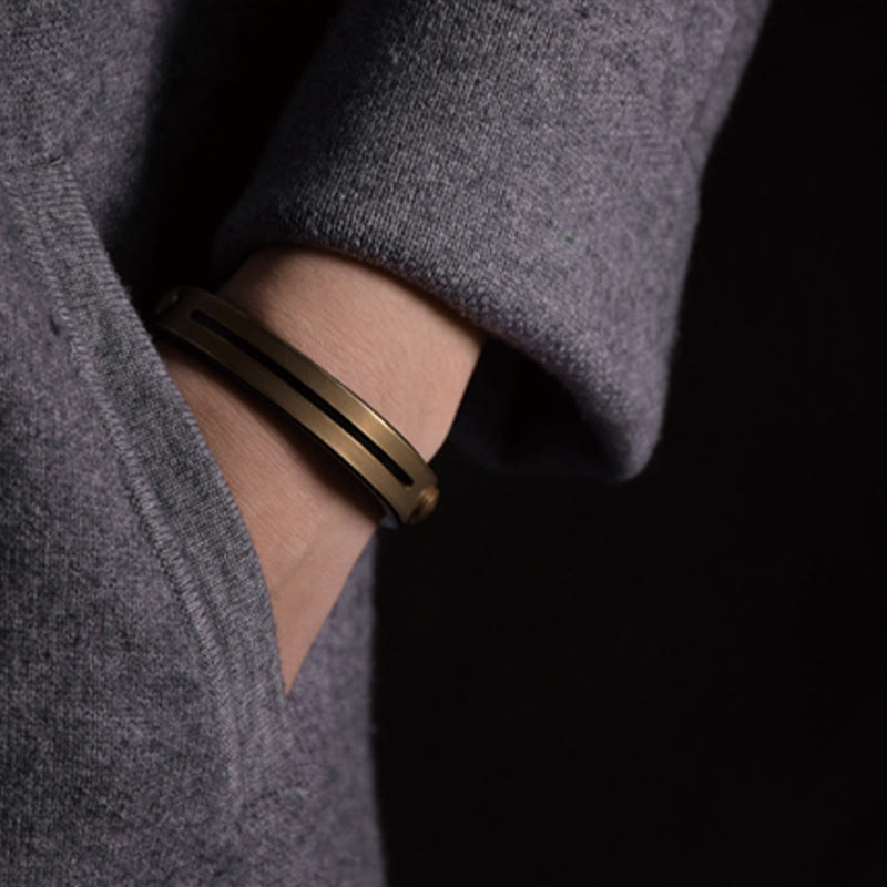 Fortune Jewel Vintage Leather Copper Brass Balance Bangle Bracelet