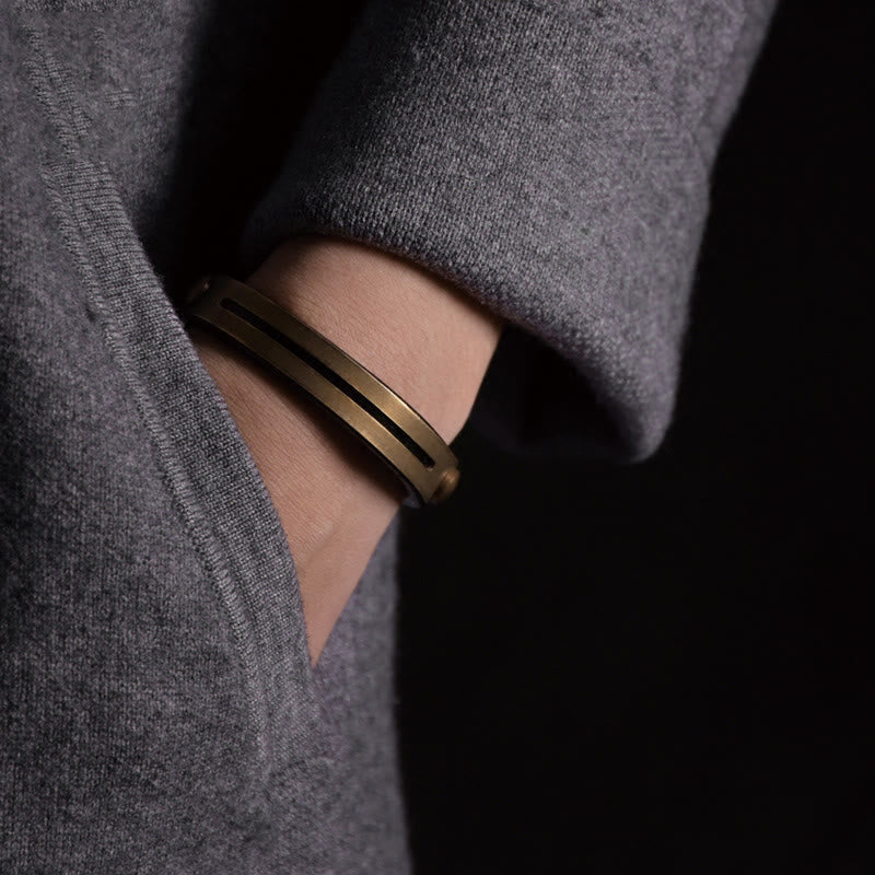 Fortune Jewel Vintage Leather Copper Brass Balance Bangle Bracelet