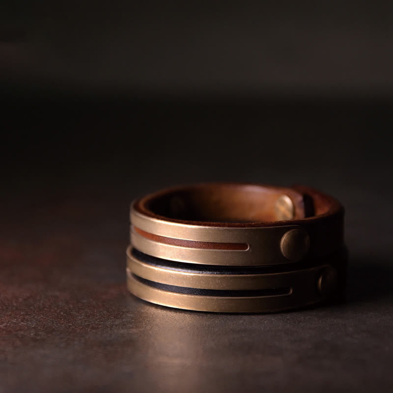 Fortune Jewel Vintage Leather Copper Brass Balance Bangle Bracelet