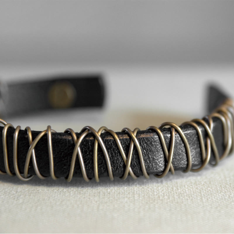 Fortune Jewel Vintage Leather Copper Brass Wire Wrap Balance Bracelet