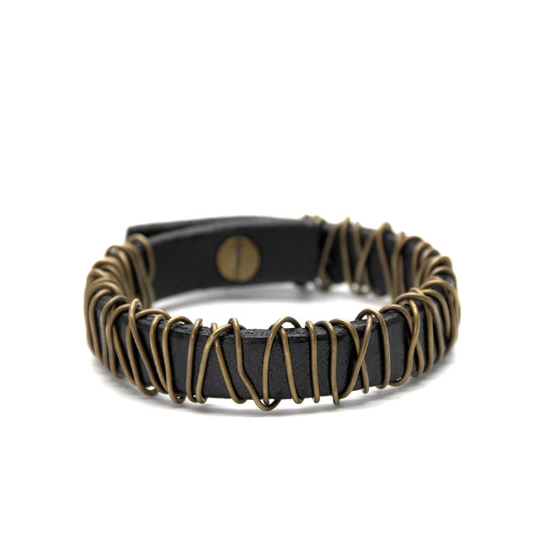 Fortune Jewel Vintage Leather Copper Brass Wire Wrap Balance Bracelet