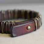 Fortune Jewel Vintage Leather Copper Brass Wire Wrap Balance Bracelet