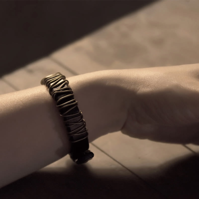 Fortune Jewel Vintage Leather Copper Brass Wire Wrap Balance Bracelet