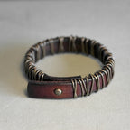 Fortune Jewel Vintage Leather Copper Brass Wire Wrap Balance Bracelet