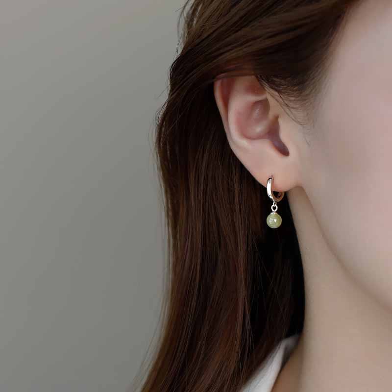 Fortune Jewel Round Jade Bead Prosperity Earrings