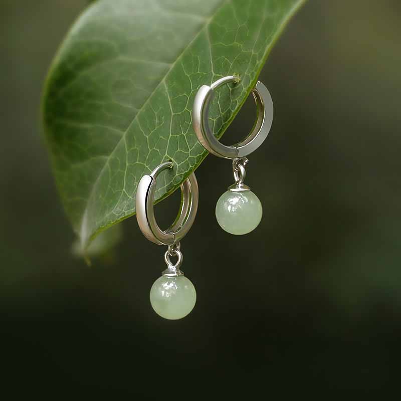 Fortune Jewel Round Jade Bead Prosperity Earrings