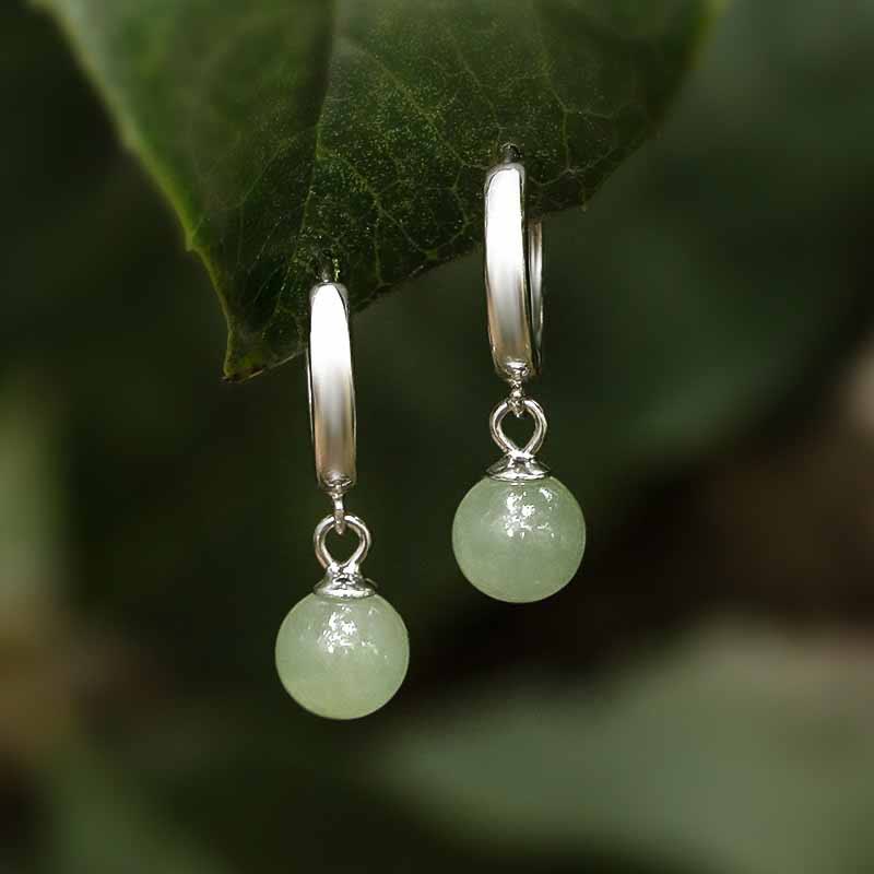 Fortune Jewel Round Jade Bead Prosperity Earrings