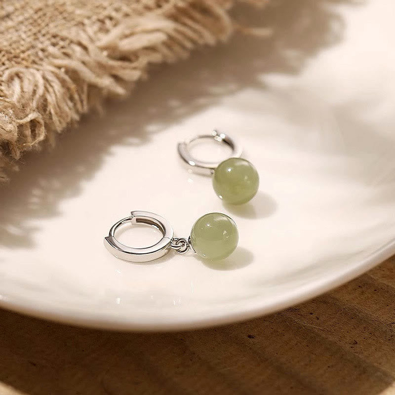 Fortune Jewel Round Jade Bead Prosperity Earrings