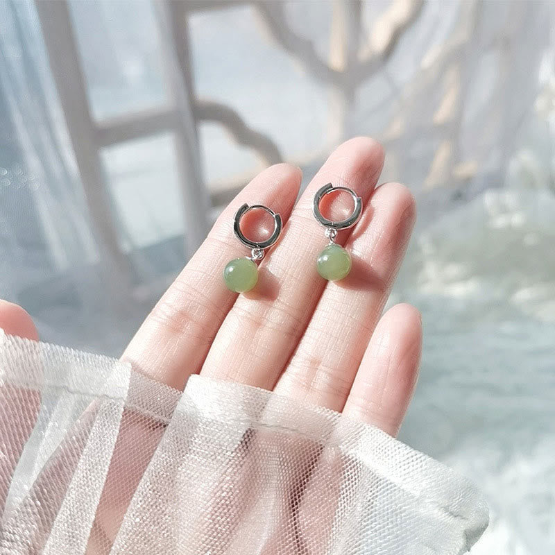 Fortune Jewel Round Jade Bead Prosperity Earrings