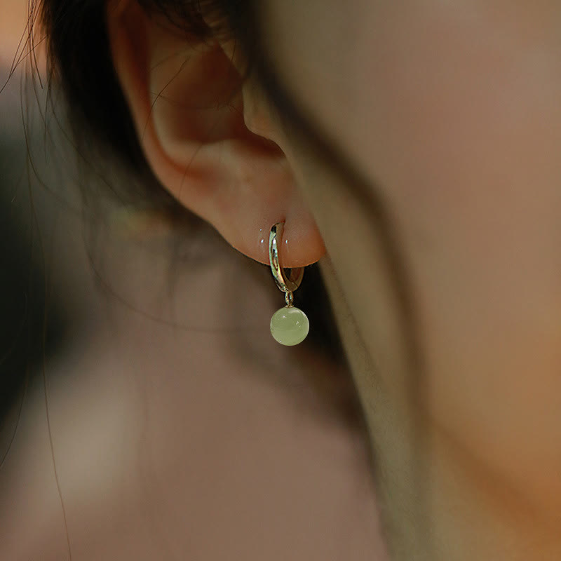 Fortune Jewel Round Jade Bead Prosperity Earrings