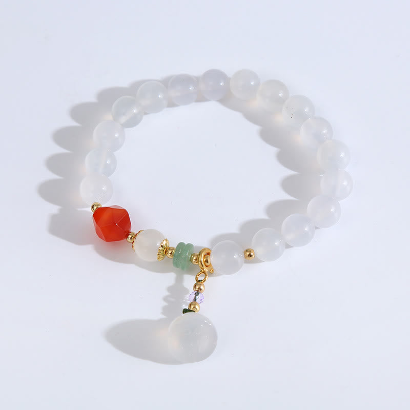 Fortune Jewel White Agate Red Agate Lotus Pod Charm Luck Bracelet