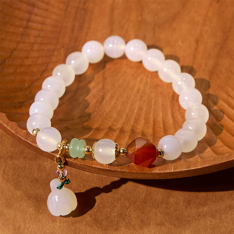 Fortune Jewel White Agate Red Agate Lotus Pod Charm Luck Bracelet