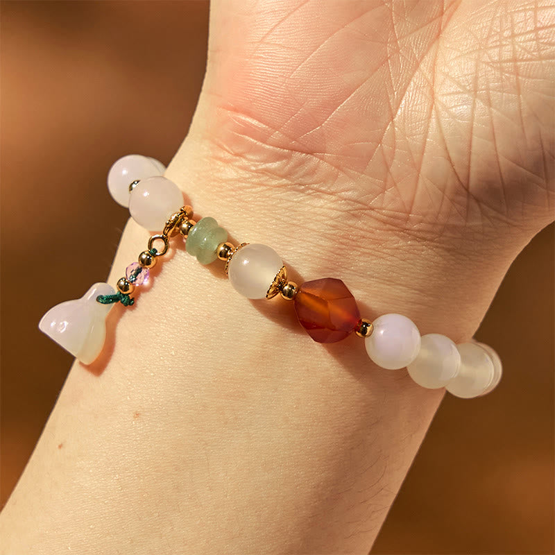 Fortune Jewel White Agate Red Agate Lotus Pod Charm Luck Bracelet