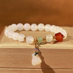 Fortune Jewel White Agate Red Agate Lotus Pod Charm Luck Bracelet