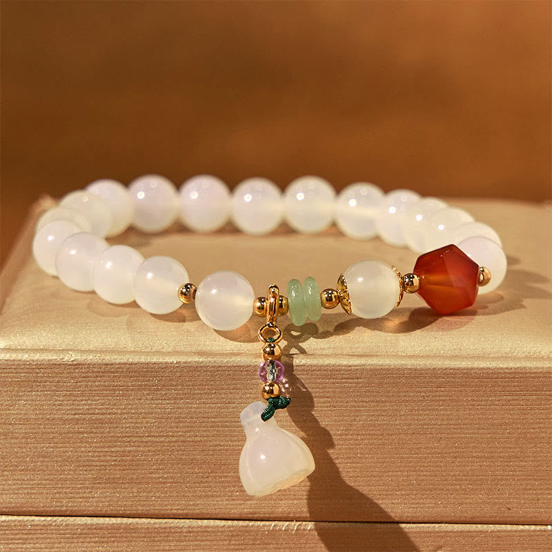 Fortune Jewel White Agate Red Agate Lotus Pod Charm Luck Bracelet