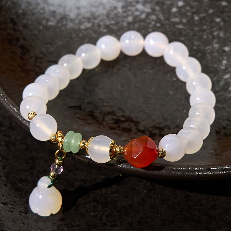 Fortune Jewel White Agate Red Agate Lotus Pod Charm Luck Bracelet