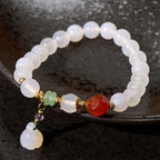 Fortune Jewel White Agate Red Agate Lotus Pod Charm Luck Bracelet