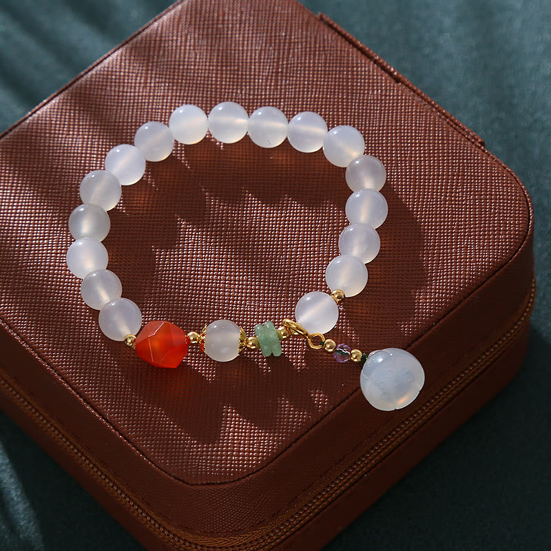 Fortune Jewel White Agate Red Agate Lotus Pod Charm Luck Bracelet
