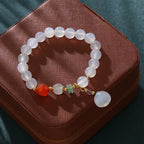 Fortune Jewel White Agate Red Agate Lotus Pod Charm Luck Bracelet
