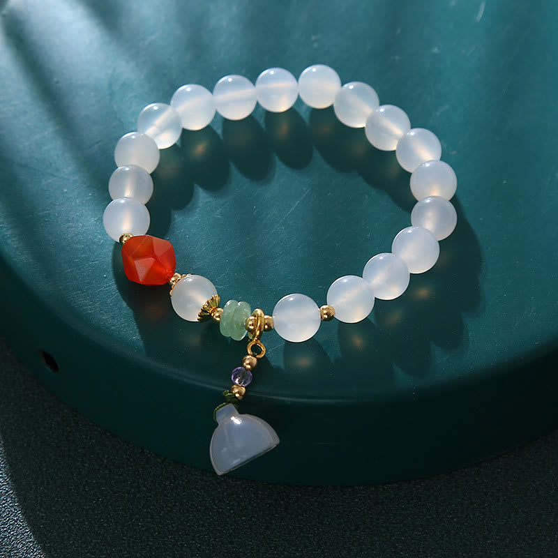 Fortune Jewel White Agate Red Agate Lotus Pod Charm Luck Bracelet