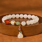 Fortune Jewel White Agate Red Agate Lotus Pod Charm Luck Bracelet