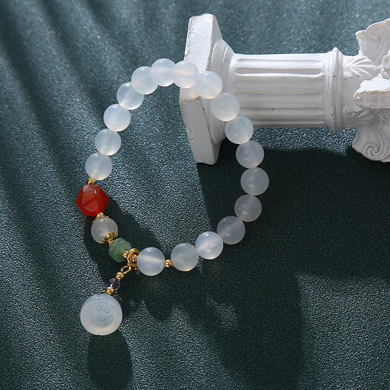 Fortune Jewel White Agate Red Agate Lotus Pod Charm Luck Bracelet