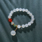 Fortune Jewel White Agate Red Agate Lotus Pod Charm Luck Bracelet