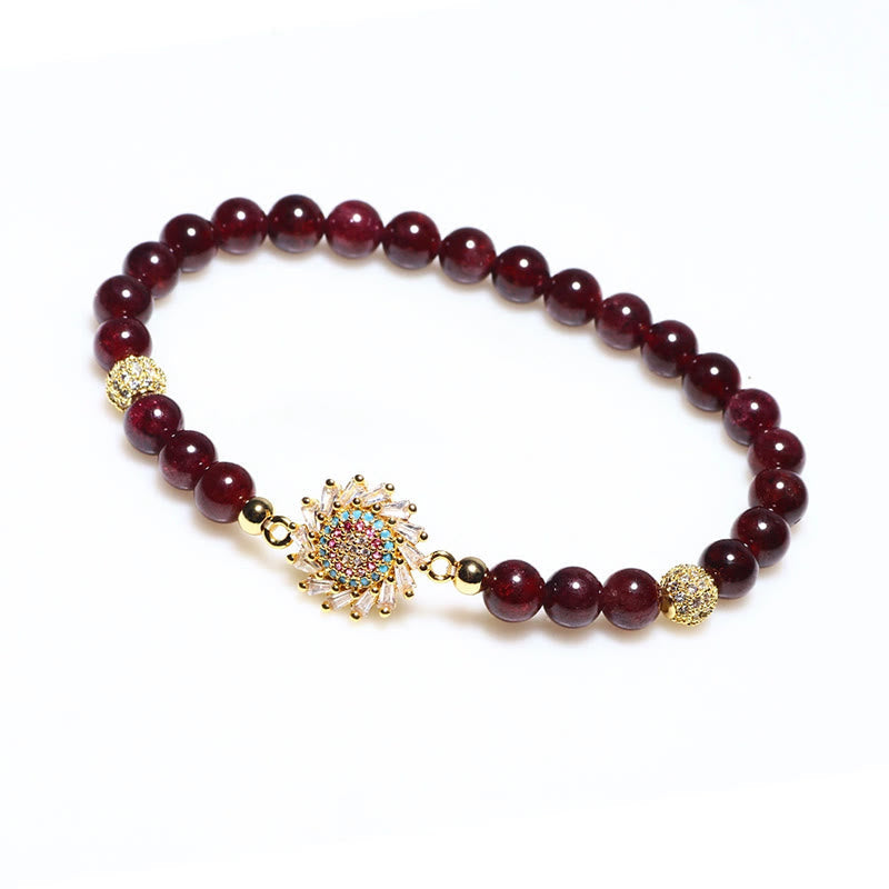 Fortune Jewel Natural Garnet Flower Zircon Bead Protection Bracelet