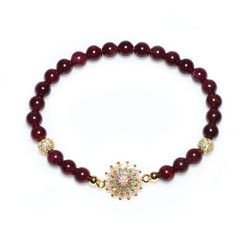 Fortune Jewel Natural Garnet Flower Zircon Bead Protection Bracelet