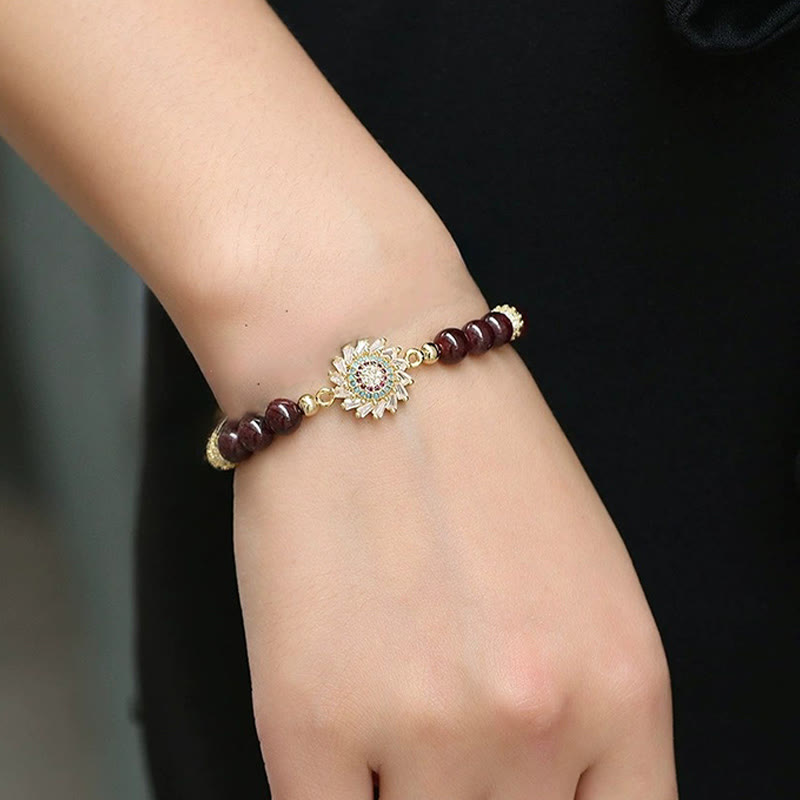 Fortune Jewel Natural Garnet Flower Zircon Bead Protection Bracelet