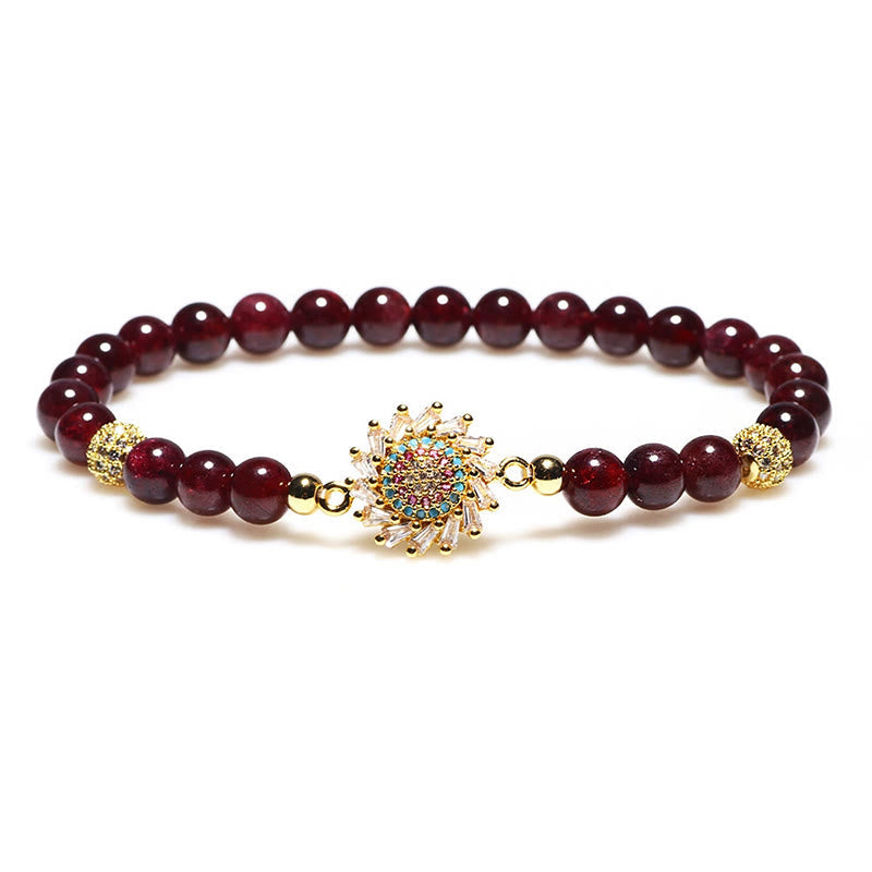 Fortune Jewel Natural Garnet Flower Zircon Bead Protection Bracelet