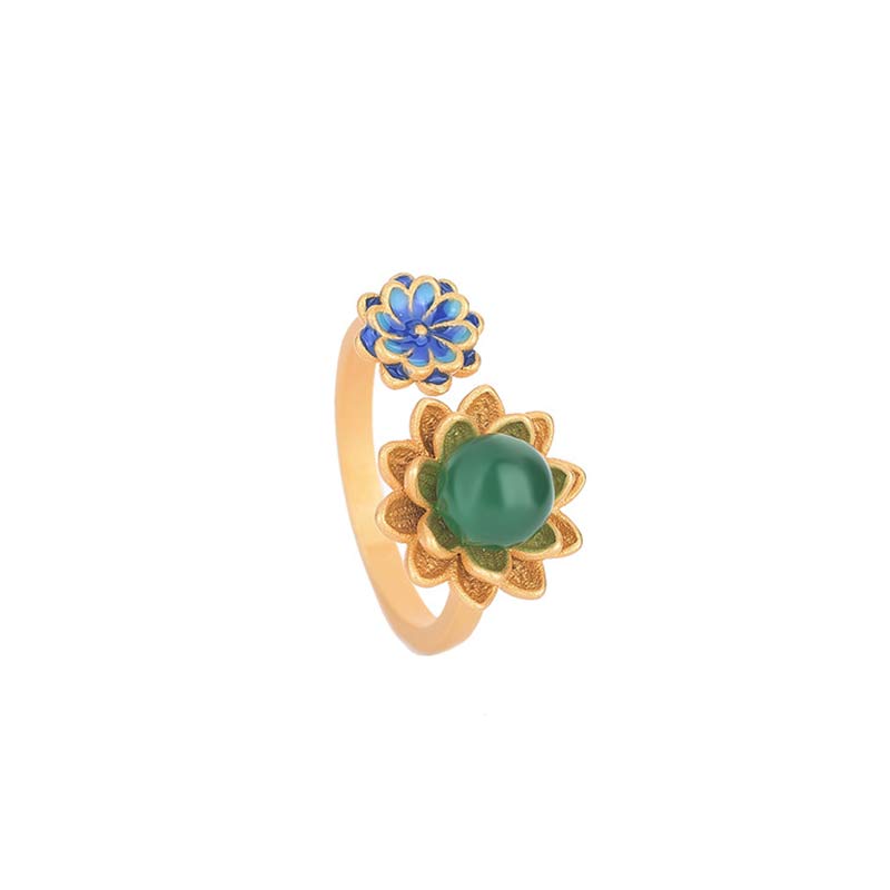 Fortune Jewel Lotus Pattern Jade Abundance Adjustable Ring Fortune Jewel