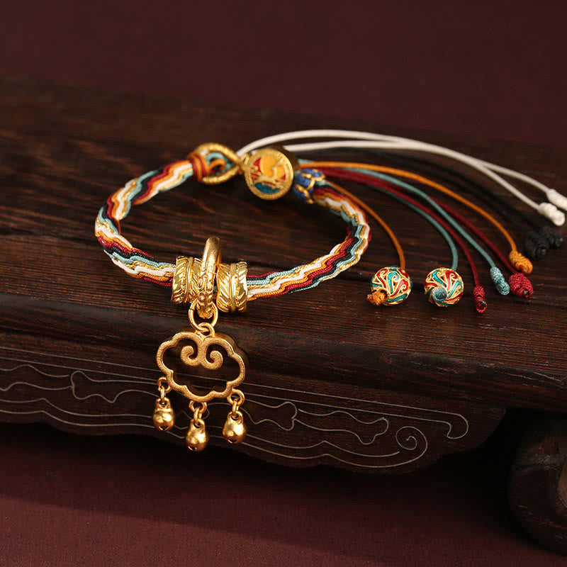 Fortune Jewel Handmade Dunhuang Color Deer Auspicious Cloud Peace Lock Bell Healing Reincarnation Knot Bracelet