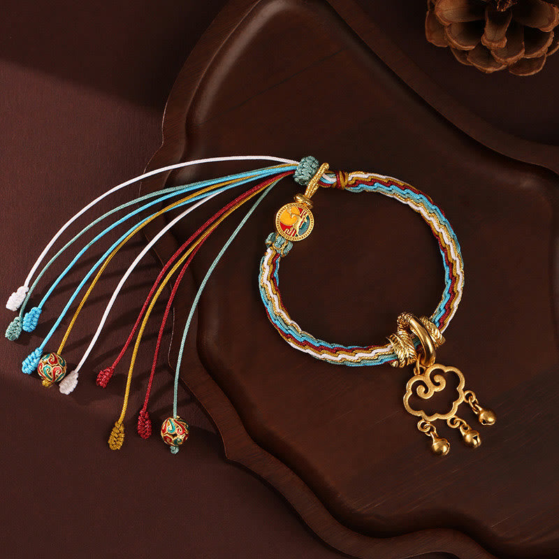 Fortune Jewel Handmade Dunhuang Color Deer Auspicious Cloud Peace Lock Bell Healing Reincarnation Knot Bracelet
