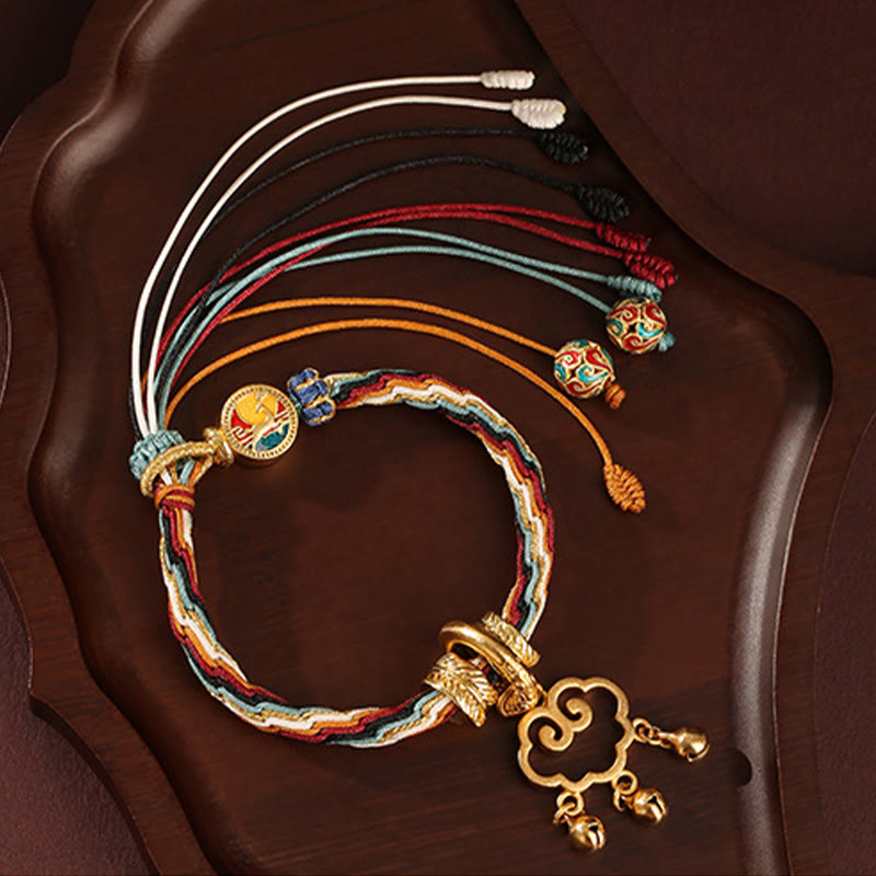 Fortune Jewel Handmade Dunhuang Color Deer Auspicious Cloud Peace Lock Bell Healing Reincarnation Knot Bracelet