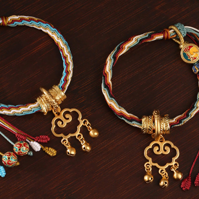 Fortune Jewel Handmade Dunhuang Color Deer Auspicious Cloud Peace Lock Bell Healing Reincarnation Knot Bracelet