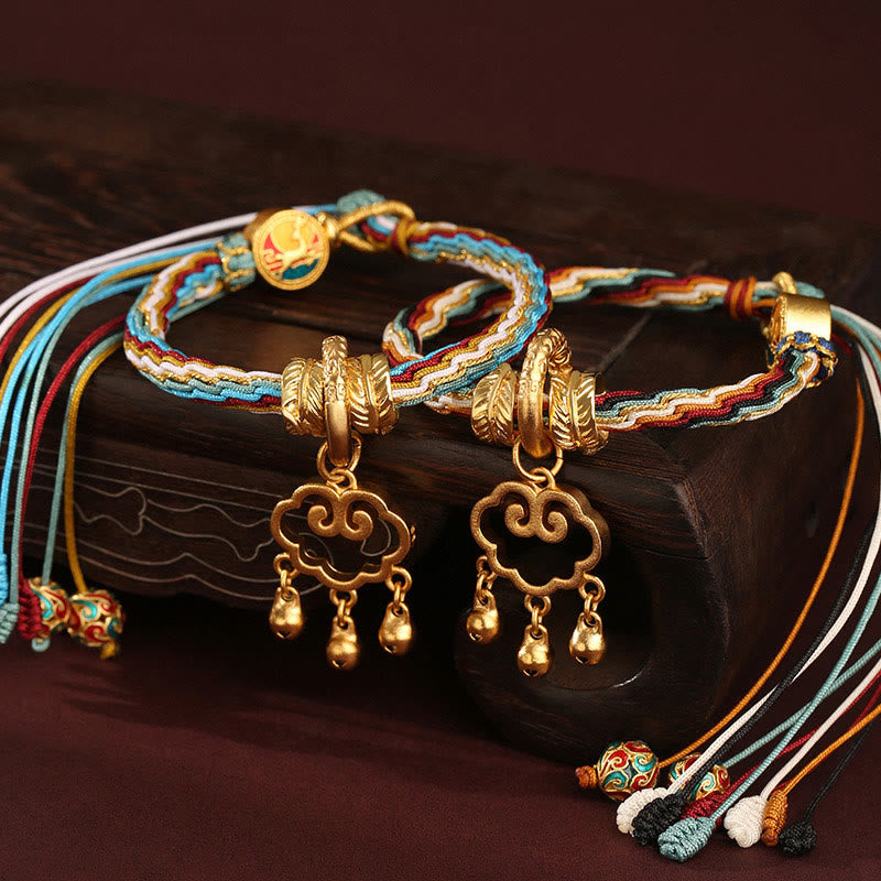 Fortune Jewel Handmade Dunhuang Color Deer Auspicious Cloud Peace Lock Bell Healing Reincarnation Knot Bracelet