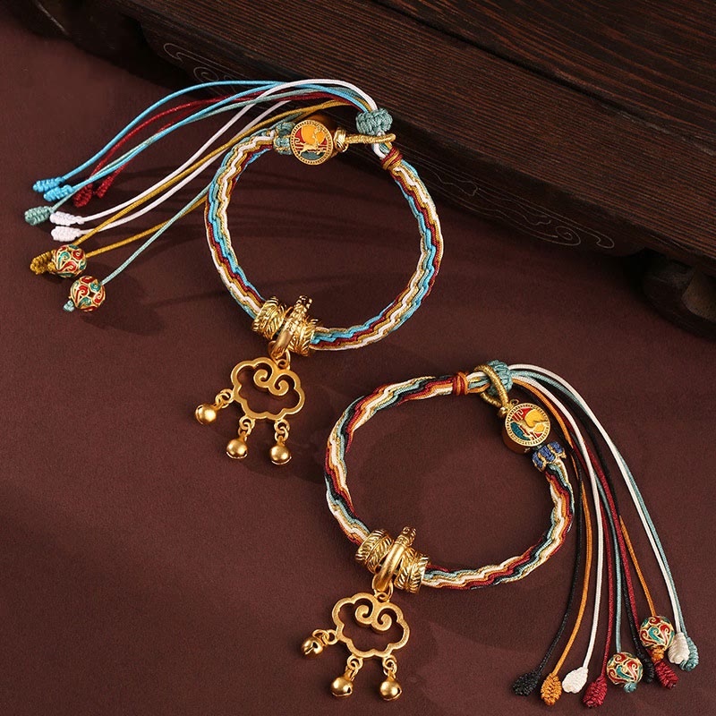 Fortune Jewel Handmade Dunhuang Color Deer Auspicious Cloud Peace Lock Bell Healing Reincarnation Knot Bracelet