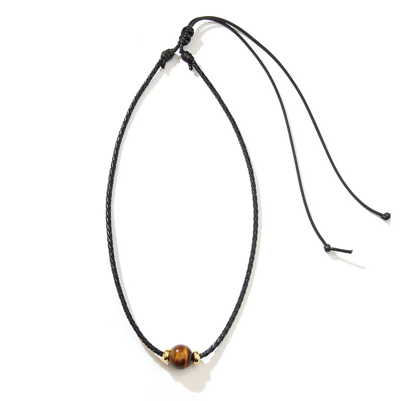 Fortune Jewel Natural Tiger Eye Beaded Protection Wax Rope Necklace Pendant