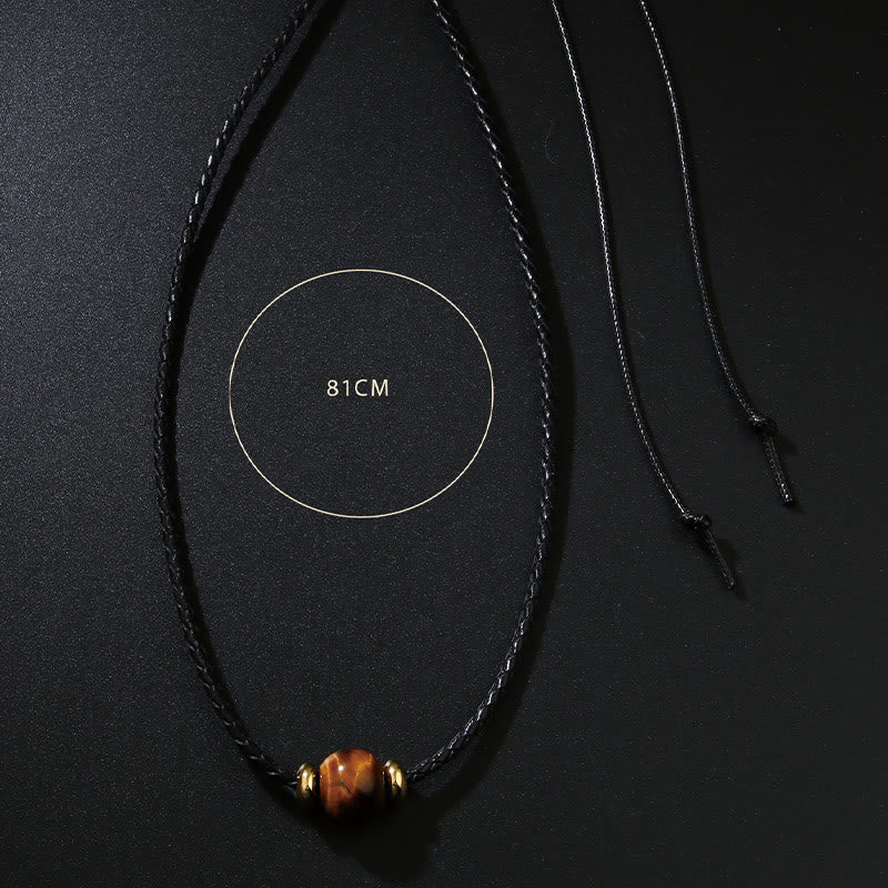 Fortune Jewel Natural Tiger Eye Beaded Protection Wax Rope Necklace Pendant