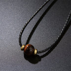 Fortune Jewel Natural Tiger Eye Beaded Protection Wax Rope Necklace Pendant