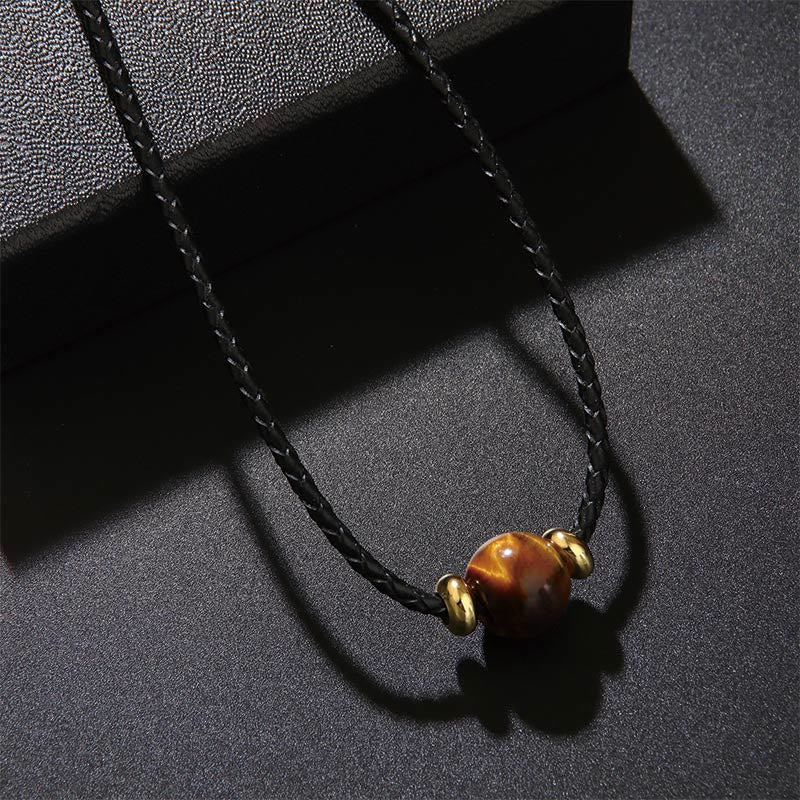 Fortune Jewel Natural Tiger Eye Beaded Protection Wax Rope Necklace Pendant