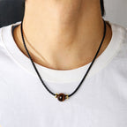Fortune Jewel Natural Tiger Eye Beaded Protection Wax Rope Necklace Pendant