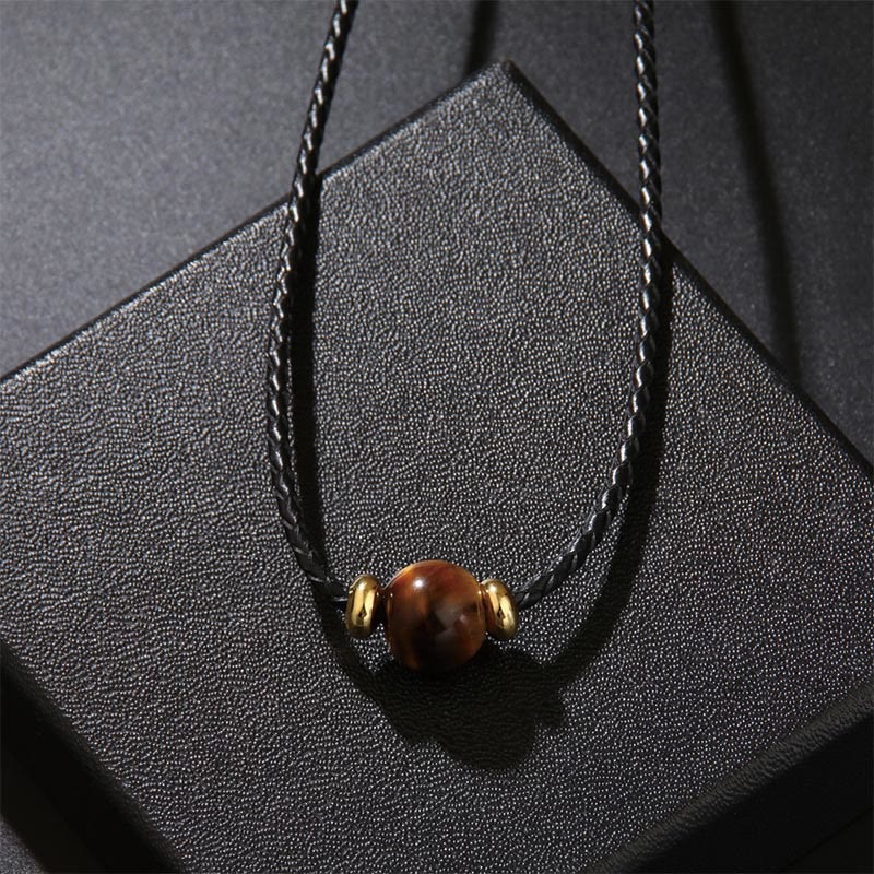 Fortune Jewel Natural Tiger Eye Beaded Protection Wax Rope Necklace Pendant