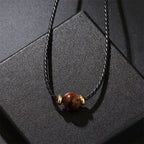Fortune Jewel Natural Tiger Eye Beaded Protection Wax Rope Necklace Pendant