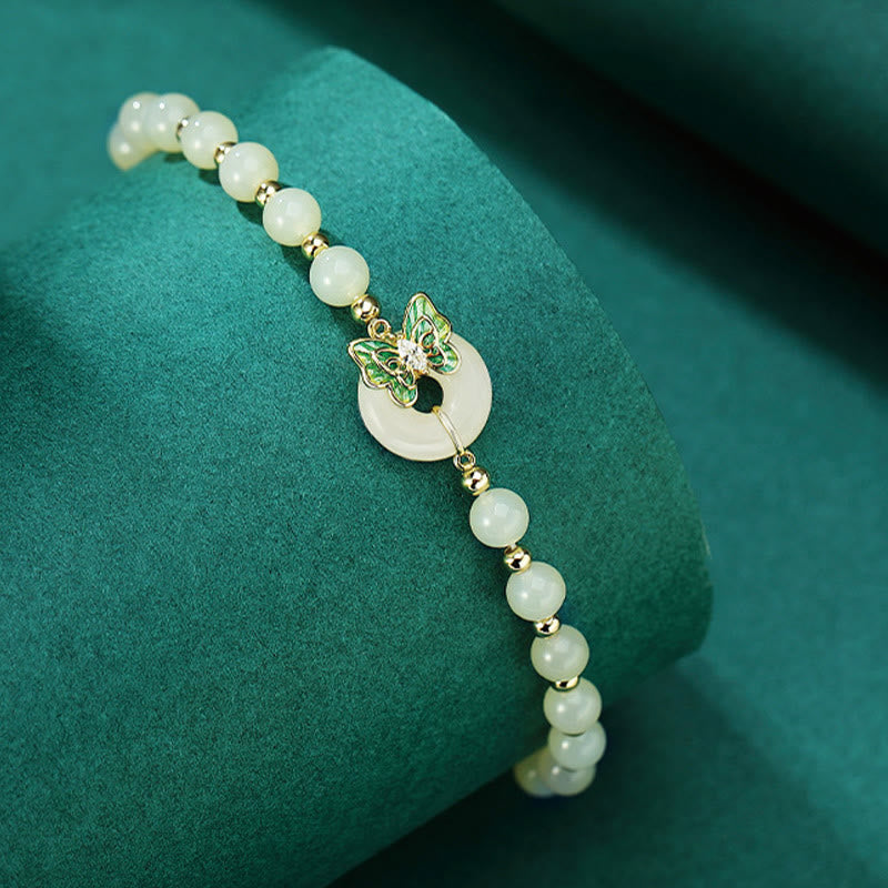 Fortune Jewel 925 Sterling Silver Natural Hetian Jade Peace Buckle Butterfly Zircon Luck Bracelet Necklace Pendant