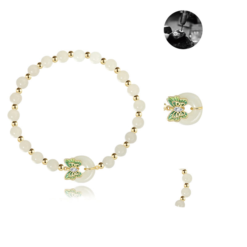 Fortune Jewel 925 Sterling Silver Natural Hetian Jade Peace Buckle Butterfly Zircon Luck Bracelet Necklace Pendant