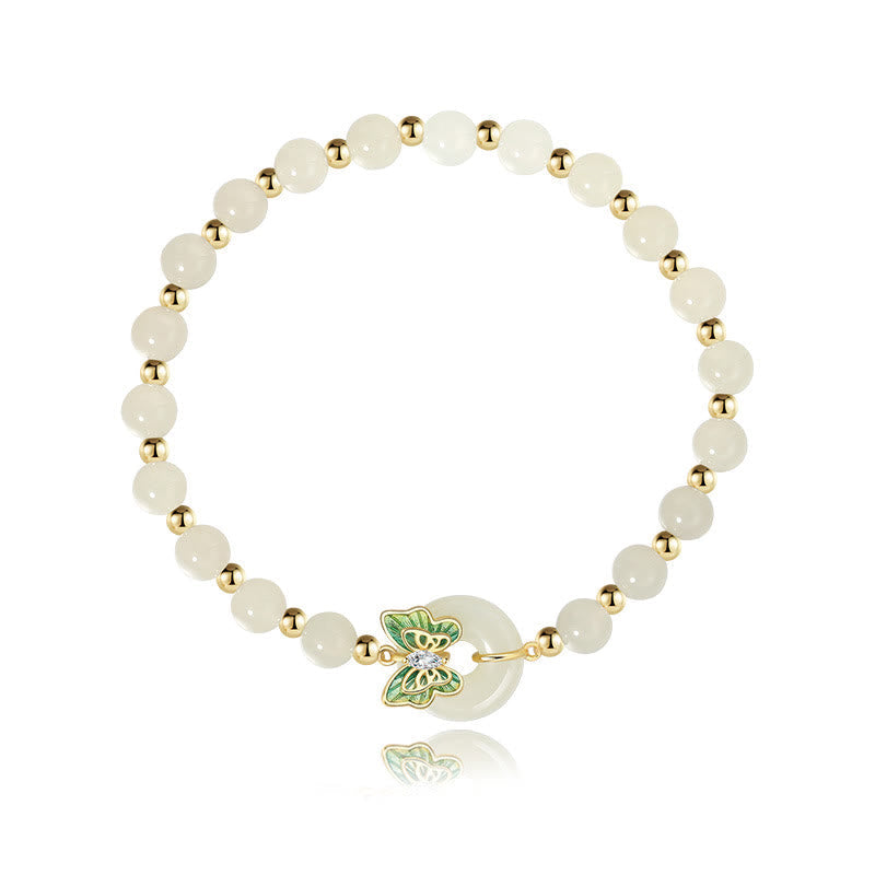 Fortune Jewel 925 Sterling Silver Natural Hetian Jade Peace Buckle Butterfly Zircon Luck Bracelet Necklace Pendant