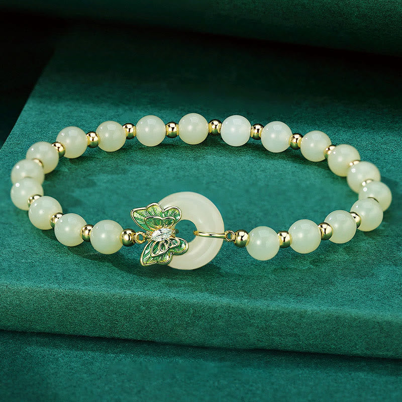 Fortune Jewel 925 Sterling Silver Natural Hetian Jade Peace Buckle Butterfly Zircon Luck Bracelet Necklace Pendant